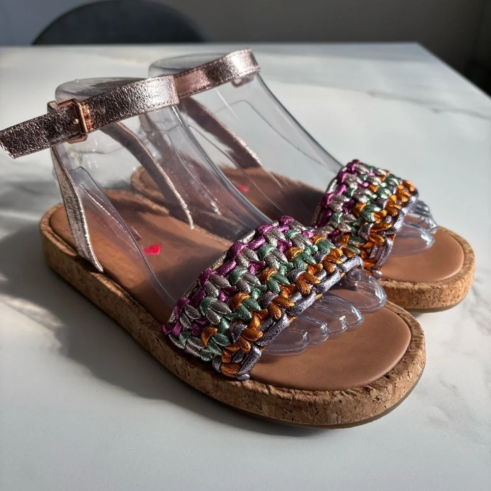 Steve Madden Girls' Layny sandal metallic woven strap sz 4